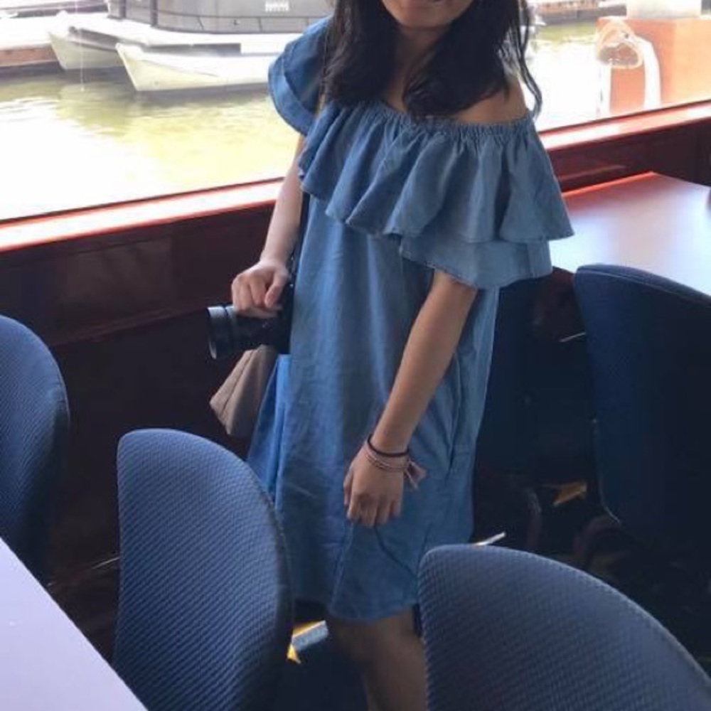 Chambray Off the Shoulder Dress